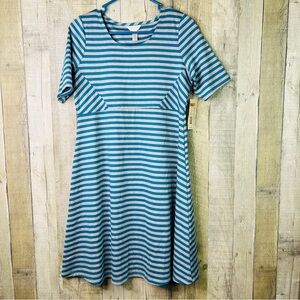 Three Seasons Maternity Size Small Teal/Gray Striped Dress w/Short Sleeves